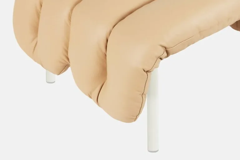 Hem Puffy ottoman, sand leather - cream steel