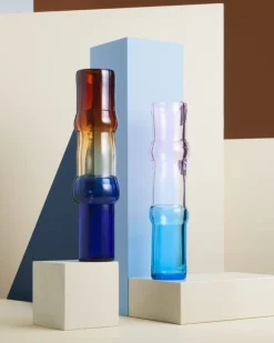 Iittala Bamboo vase,  90 x 450 mm,  pink - clear - sky blue