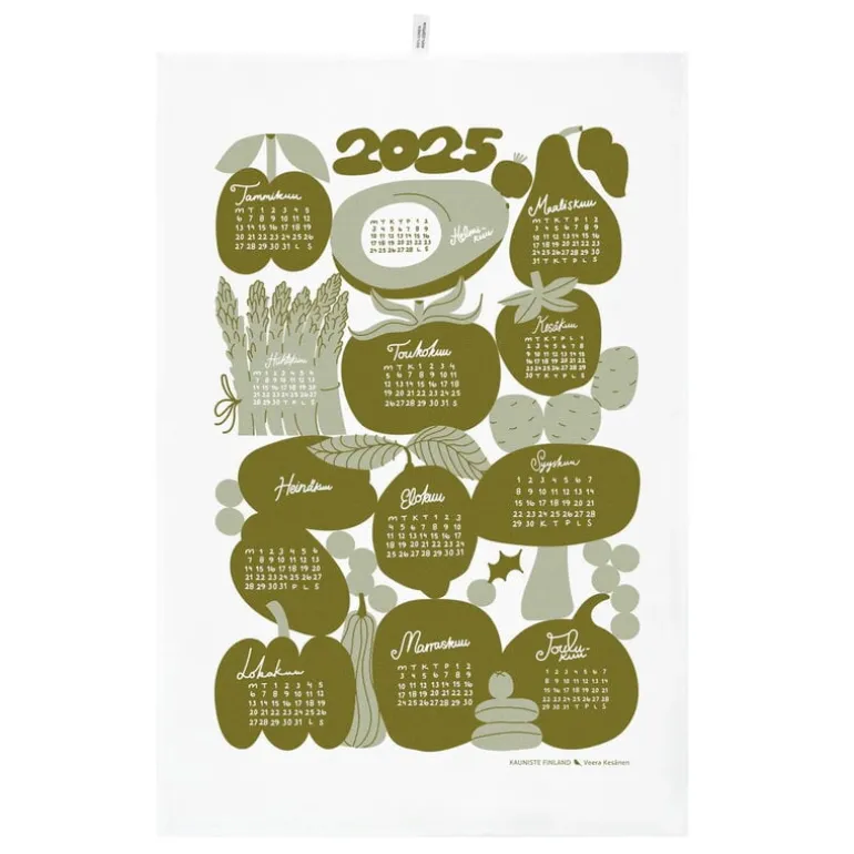 Kauniste Calendar kitchen towel 2025, green