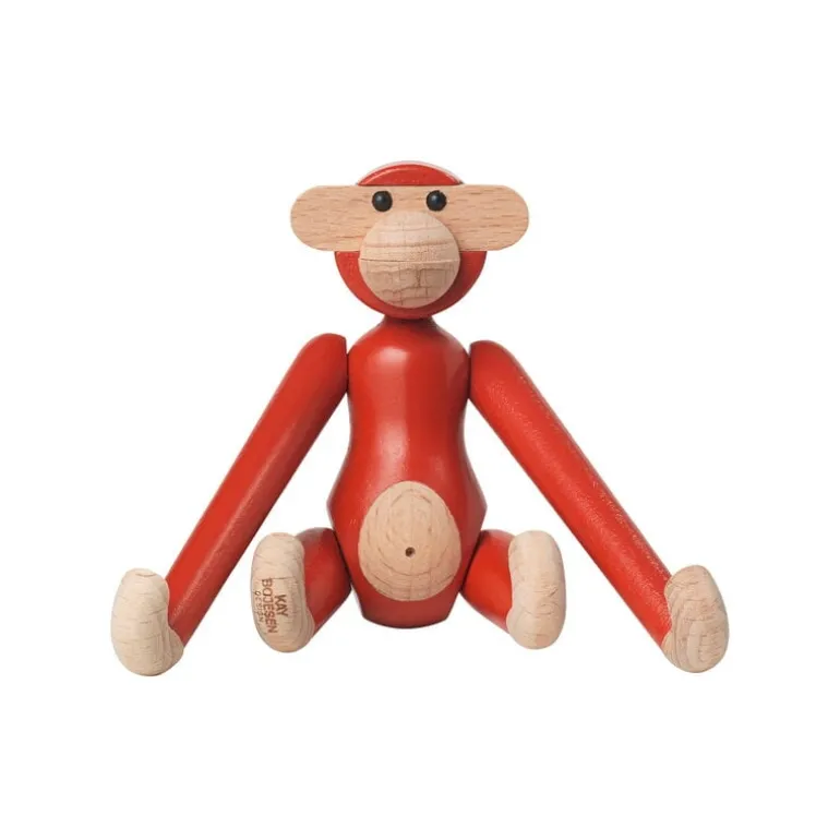 Kay Bojesen Denmark Wooden monkey, mini, vintage red