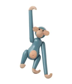 Kay Bojesen Denmark Wooden monkey, mini, vintage blue