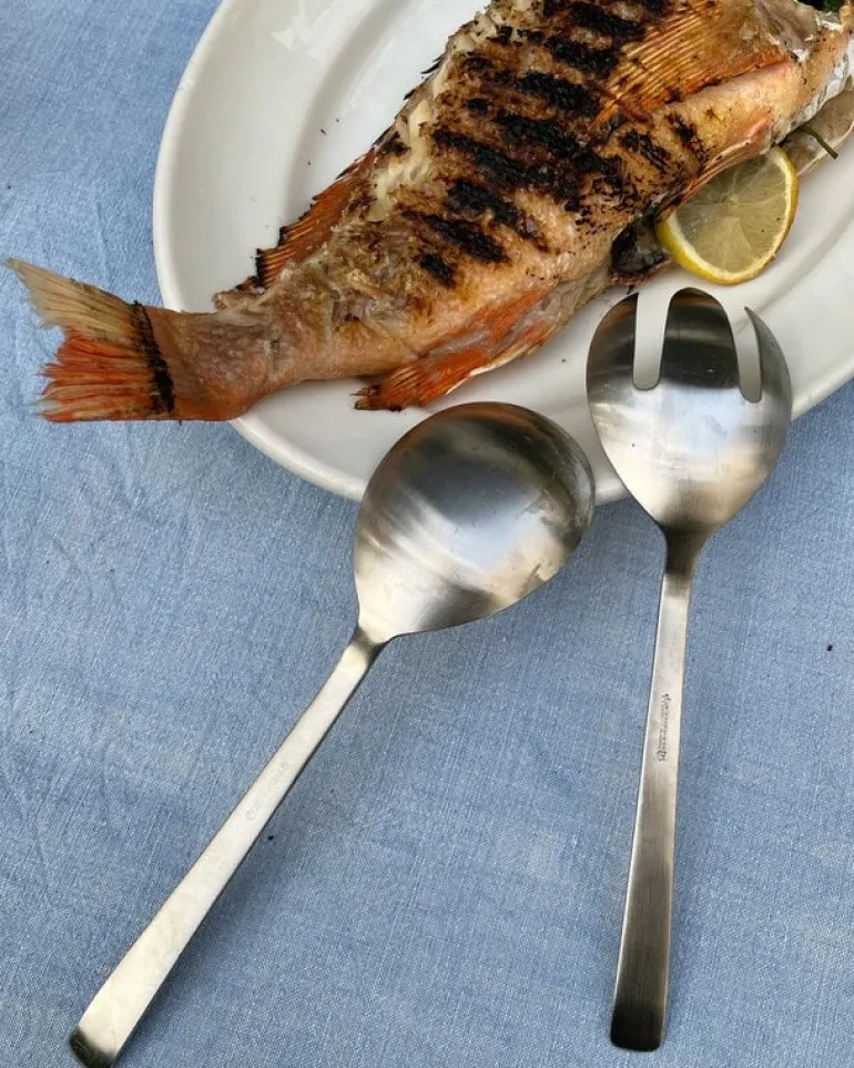 Kay Bojesen Grand Prix small salad set, polished stainless steel