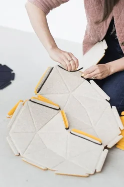 Kvadrat Clouds fabric tiles, 8 pcs, beige - tangerine