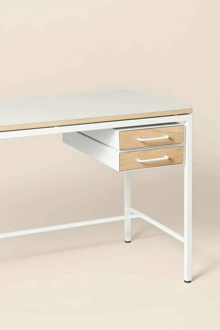 Labofa Heritage 65 desk, 2 drawers, grey linoleum - oak - white