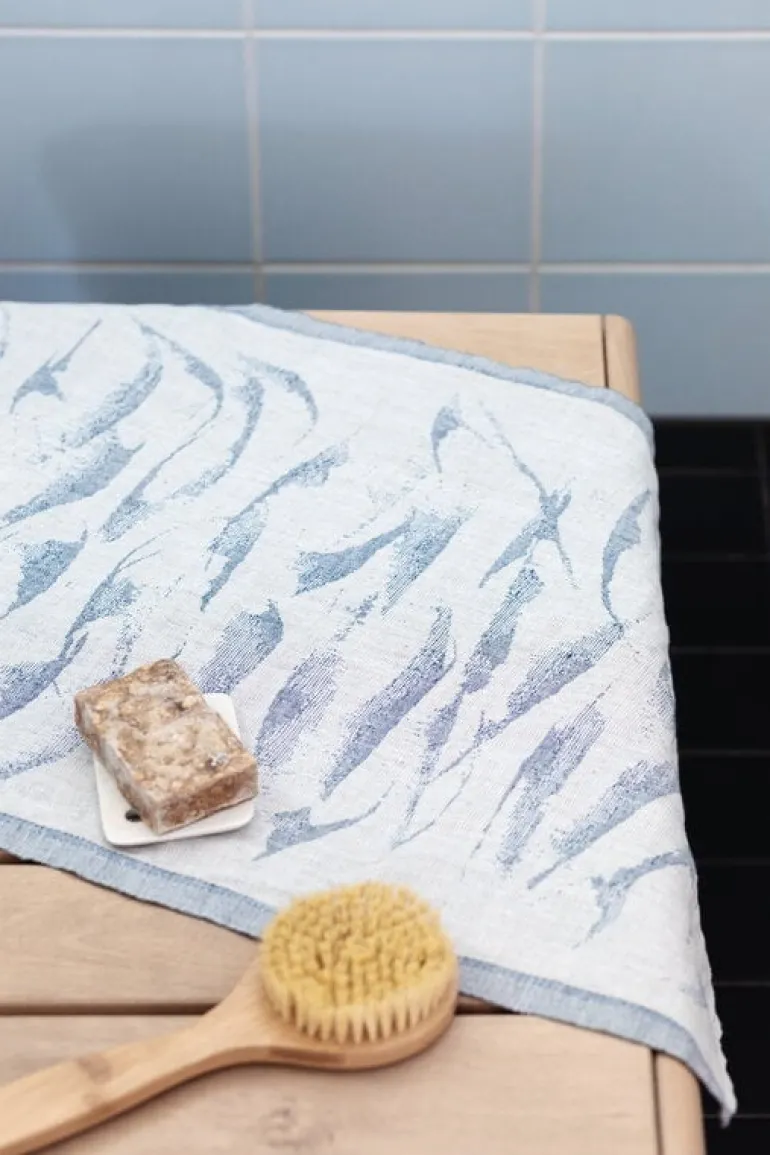 Lapuan Kankurit Aallokko sauna cover, 46 x 150 cm, linen - blue