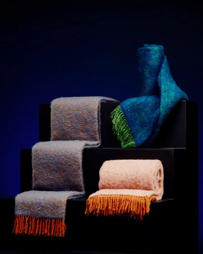 Lapuan Kankurit Revontuli mohair blanket, rust - denim blue