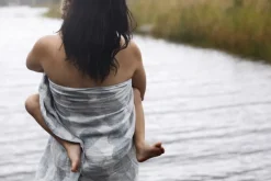 Lapuan Kankurit Sade sauna cover, 46 x 150 cm, white - rainy blue