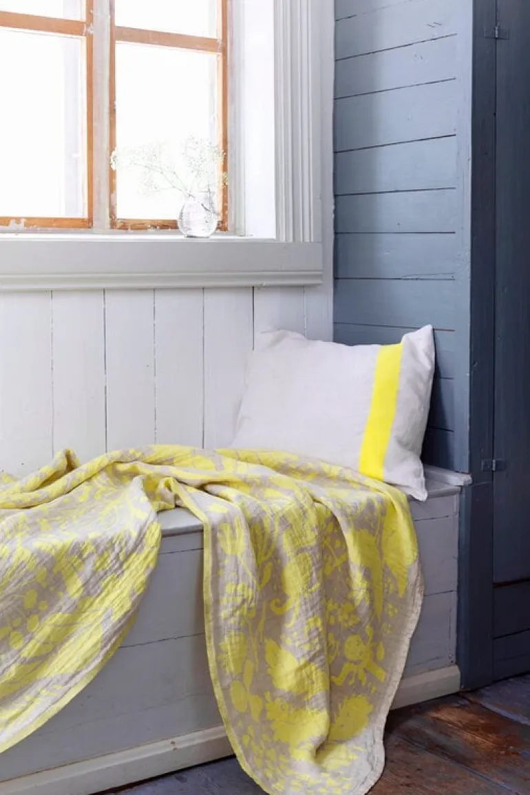 Lapuan Kankurit Villiyrtit table cloth/throw, 150 x 200 cm, yellow - linen