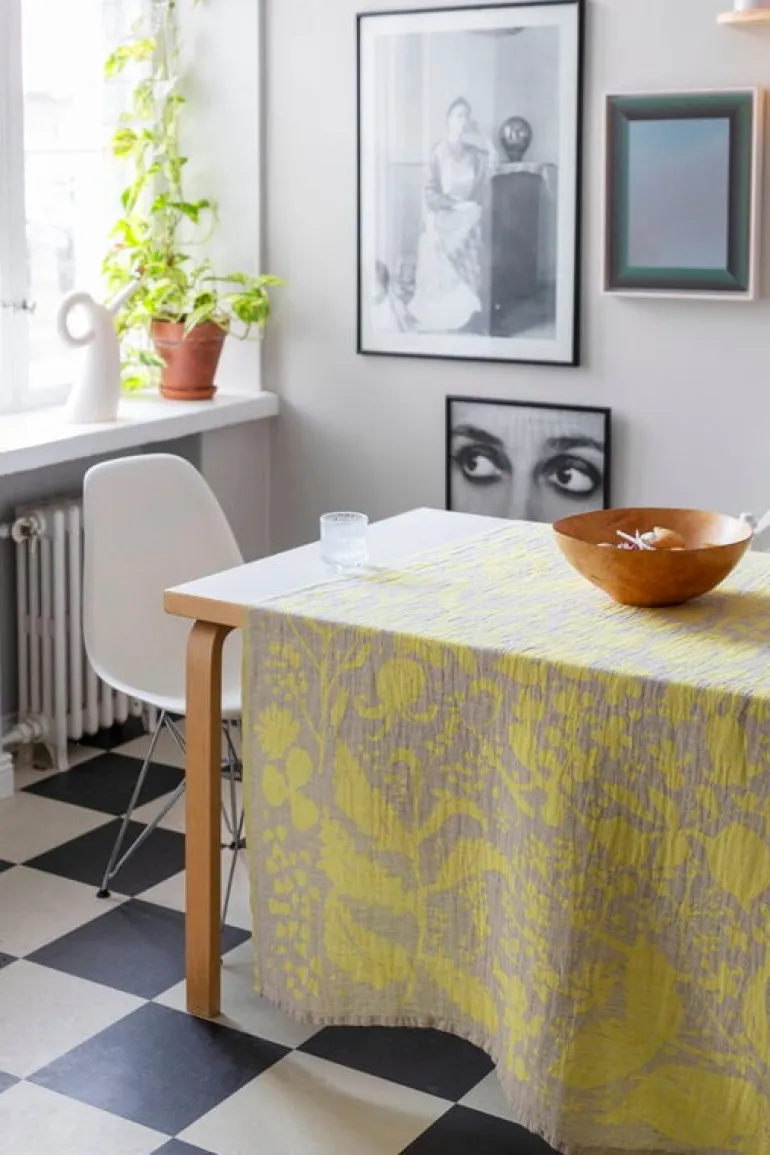 Lapuan Kankurit Villiyrtit table cloth/throw, 150 x 200 cm, yellow - linen