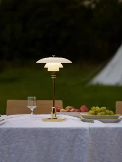 Louis Poulsen PH 2/1 portable table lamp, brass metallised