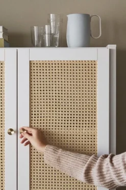 Lundia Classic cabinet w/ rattan doors, 84 x 149 cm, white lacquered