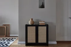 Lundia Classic cabinet w/ rattan doors, 84 x 79 cm, black lacquered