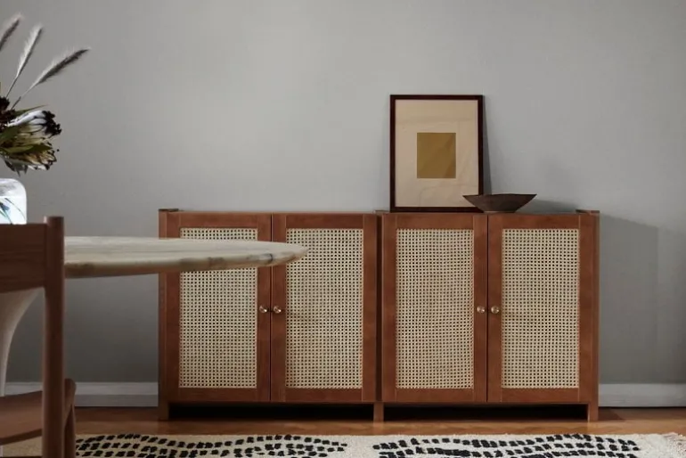 Lundia Classic sideboard w/ rattan doors, brown lacquered