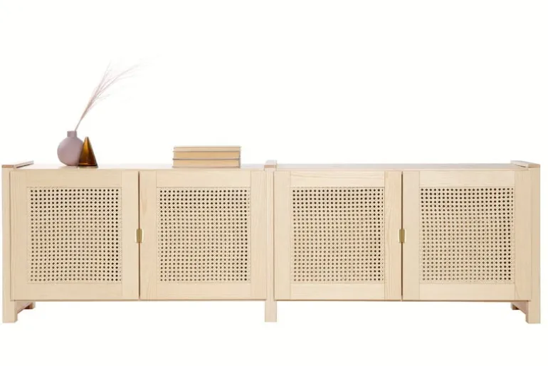 Lundia Classic TV stand w/ rattan doors, natural