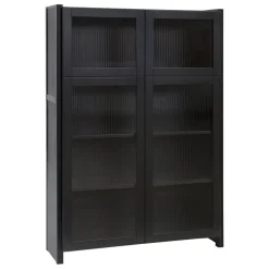 Lundia Classic vitrine, reeded glass, 104 x 149 cm, black lacquered