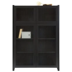 Lundia Classic vitrine, reeded glass, 104 x 149 cm, black lacquered