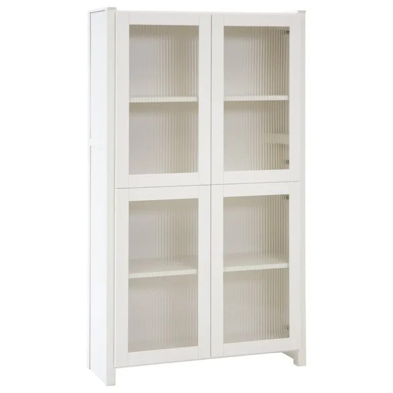 Lundia Classic vitrine, reeded glass, 84 x 149 cm, white lacquered