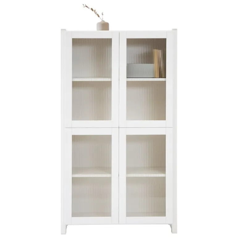 Lundia Classic vitrine, reeded glass, 84 x 149 cm, white lacquered