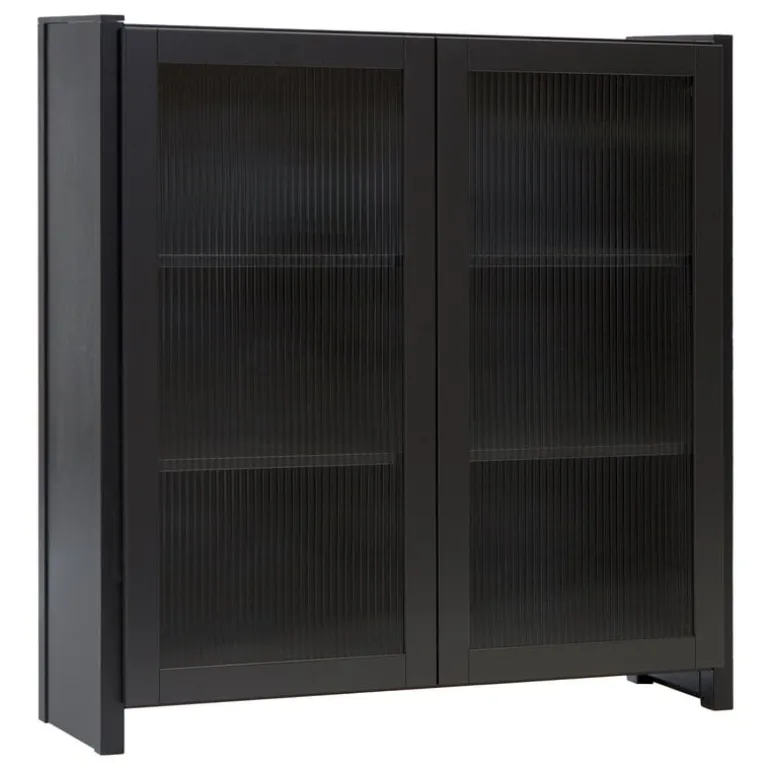 Lundia Classic vitrine, reeded glass, 104 x 109 cm, black lacquered