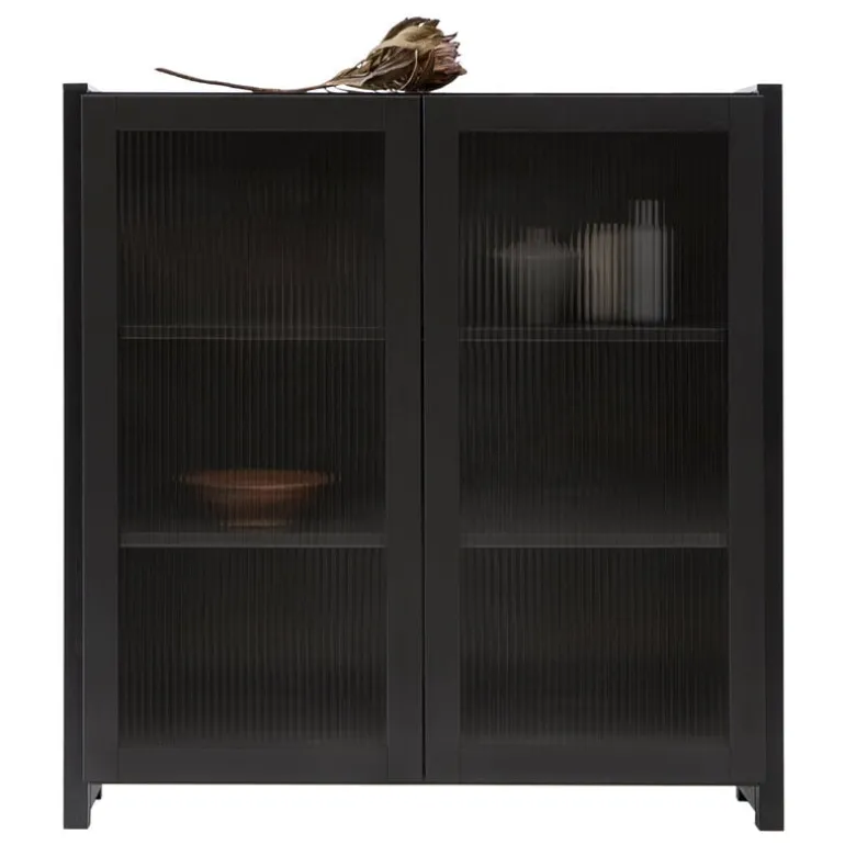 Lundia Classic vitrine, reeded glass, 104 x 109 cm, black lacquered