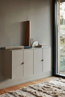 Lundia Fuuga sideboard, 128 cm, wall mounting, cashmere-Terrazzo-brass