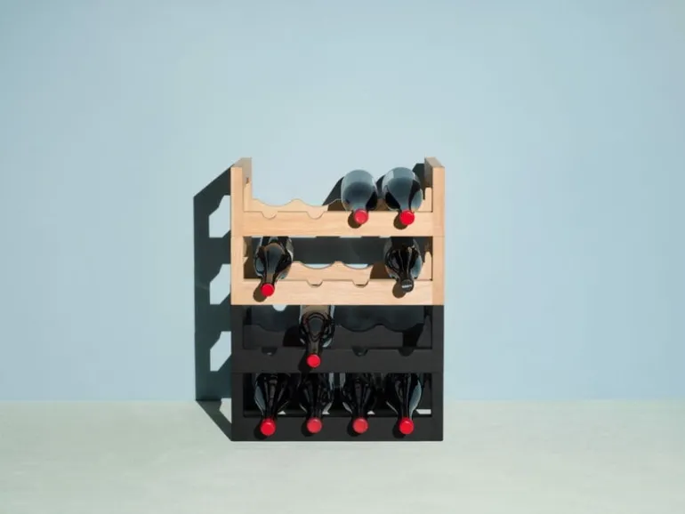 Massproductions Silo stackable wine rack, oiled ash