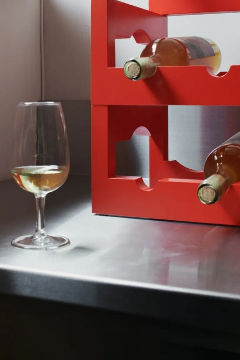 Massproductions Silo stackable wine rack, pure red painted beech