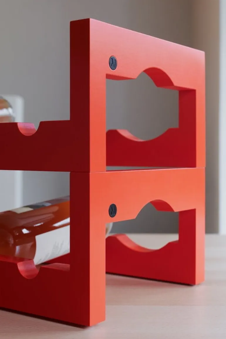 Massproductions Silo stackable wine rack, pure red painted beech