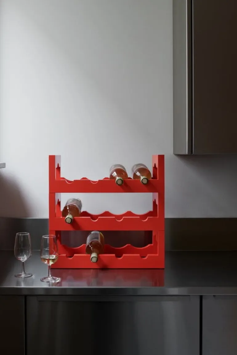 Massproductions Silo stackable wine rack, pure red painted beech