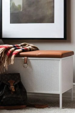 Maze Frank storage bench, white - cognac