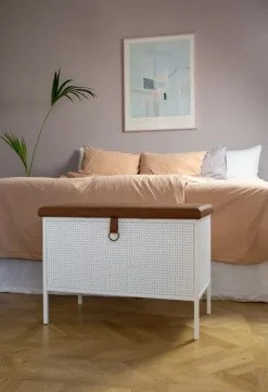 Maze Frank storage bench, white - cognac