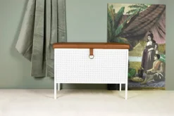 Maze Frank storage bench, white - cognac