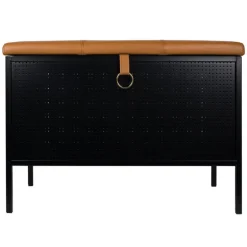 Maze Frank storage bench, black - cognac