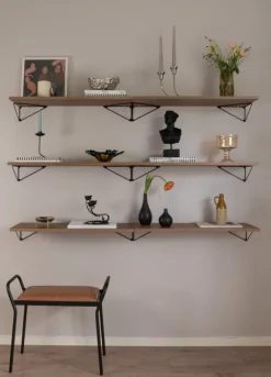 Maze Pythagoras XS shelf with brackets, walnut - black