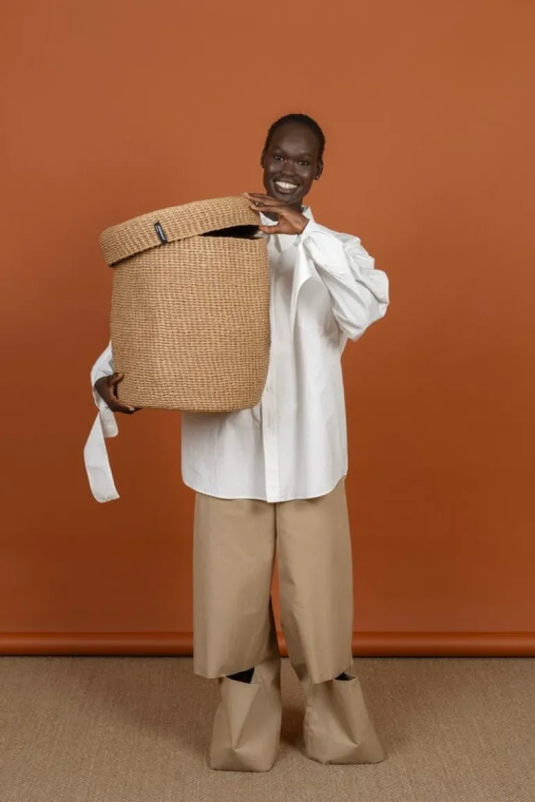 Mifuko Kiondo basket with lid, L, brown