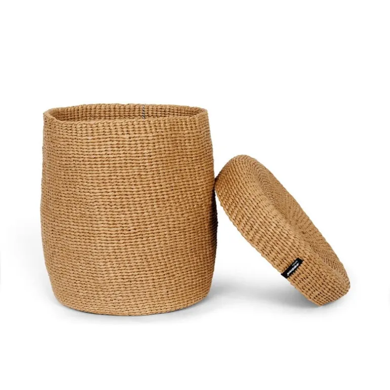 Mifuko Kiondo basket with lid, L, brown