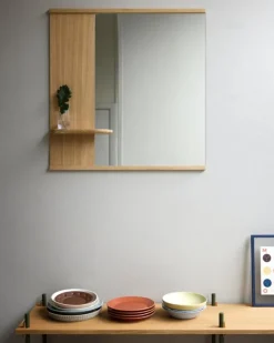 Moebe Mirror with a shelf, 70 cm, oak