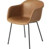 Muuto Fiber armchair, tube base, cognac leather - black