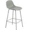 Muuto Fiber counter stool with backrest, 65 cm, tube base, dusty green