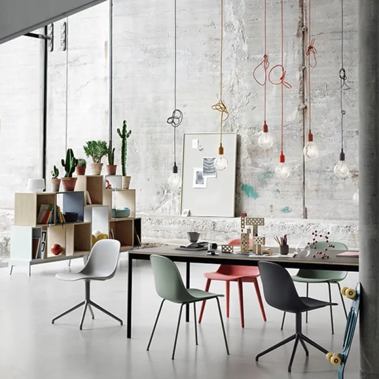 Muuto Fiber side chair, swivel base, black leather