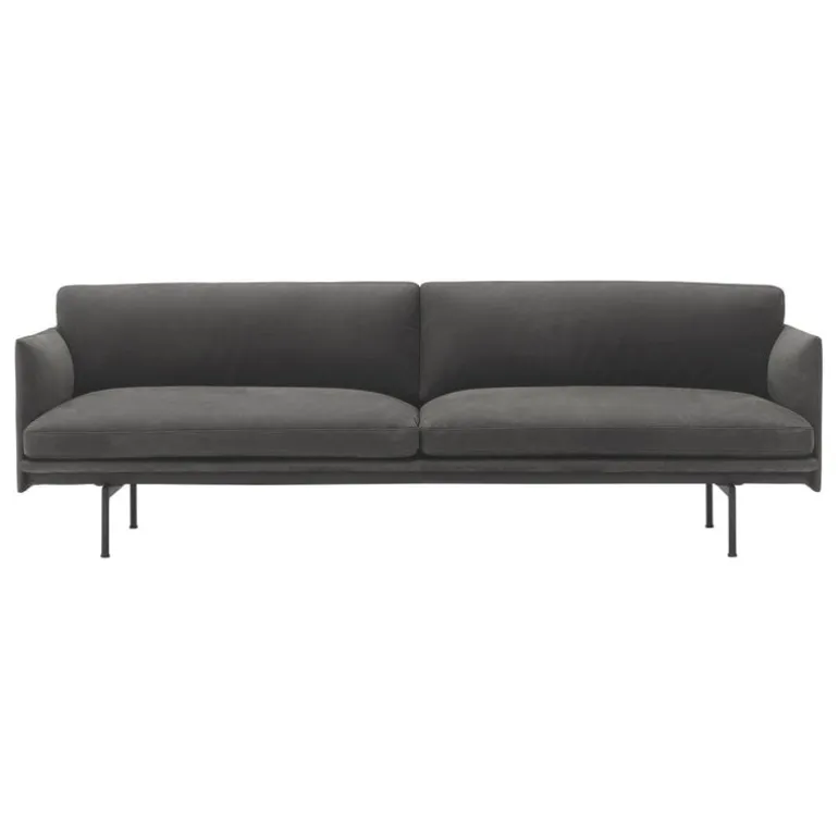 Muuto Outline sofa, 3 seater, Grace leather grey - black