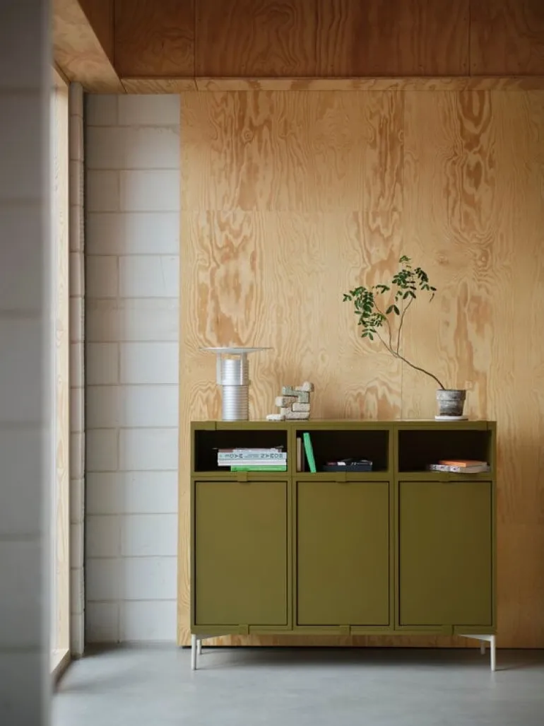 Muuto Stacked shelf module with door, large, brown green