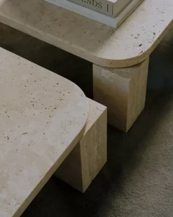New Works Atlas coffee table, 60 x 60 cm, unfilled travertine