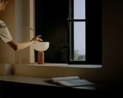 New Works Kizu portable table lamp, Breccia Pernice marble