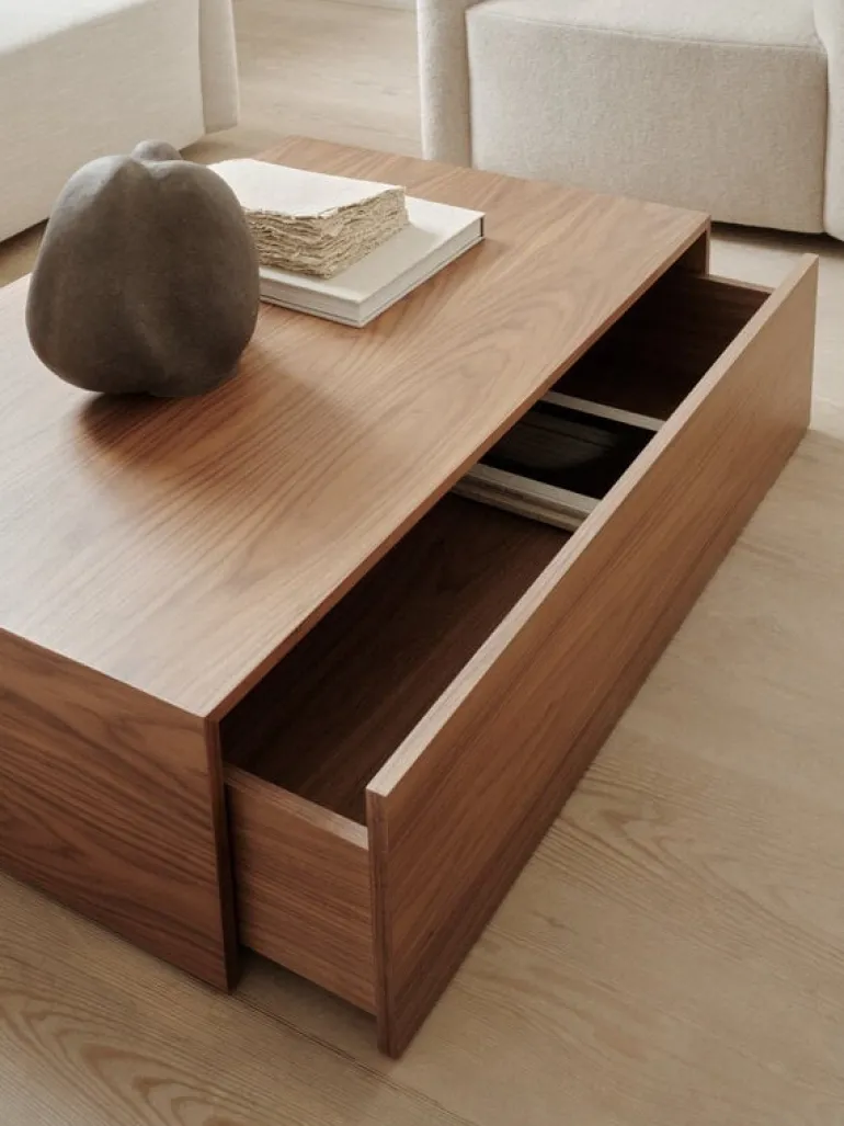 New Works Mass High coffee table with drawer, walnut