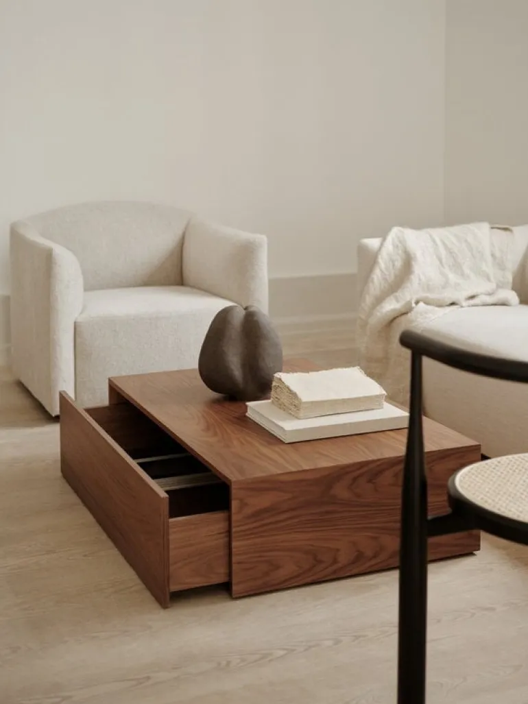 New Works Mass High coffee table with drawer, walnut