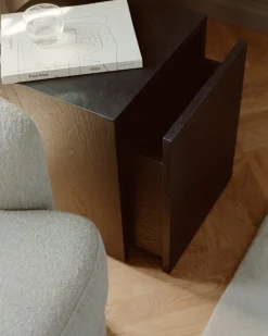 New Works Mass side table with drawer, black stained oak