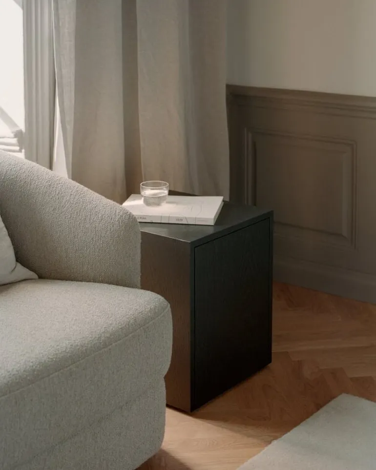 New Works Mass side table with drawer, black stained oak