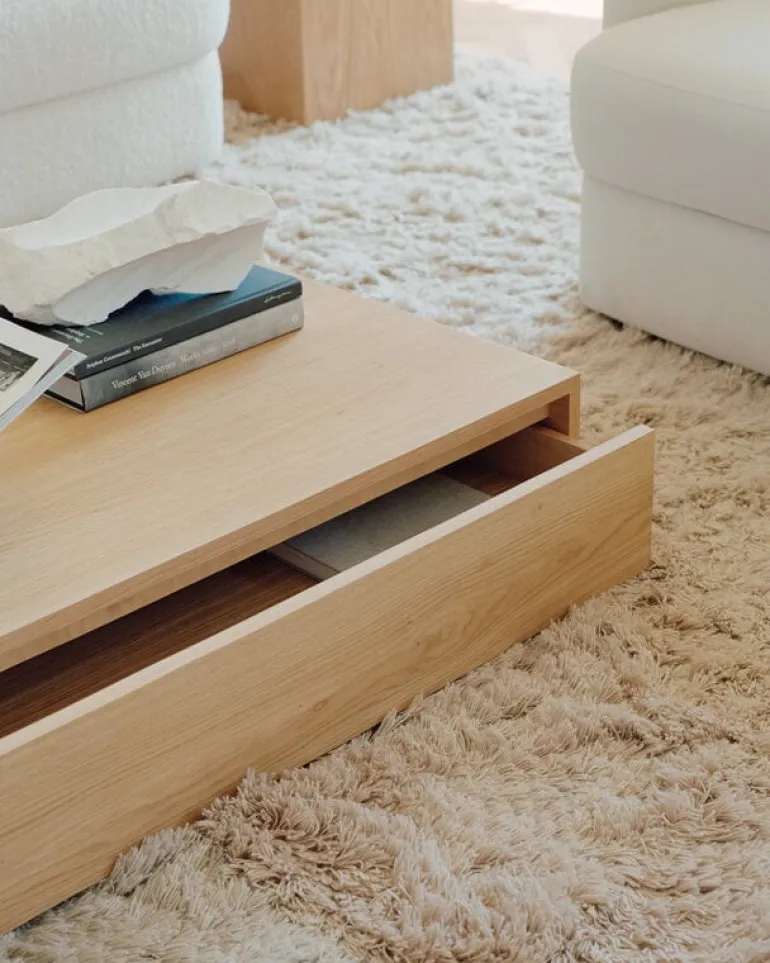 New Works Mass Wide coffee table with drawer, oak