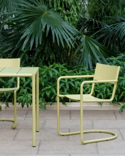 Nine Sine dining table, 75,5 x 75,5 cm, yellow
